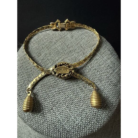 Vtg Goldette Victorian Revival Slide Bracelet Signed Lariat Gold Tone Capsule - Picture 1 of 6